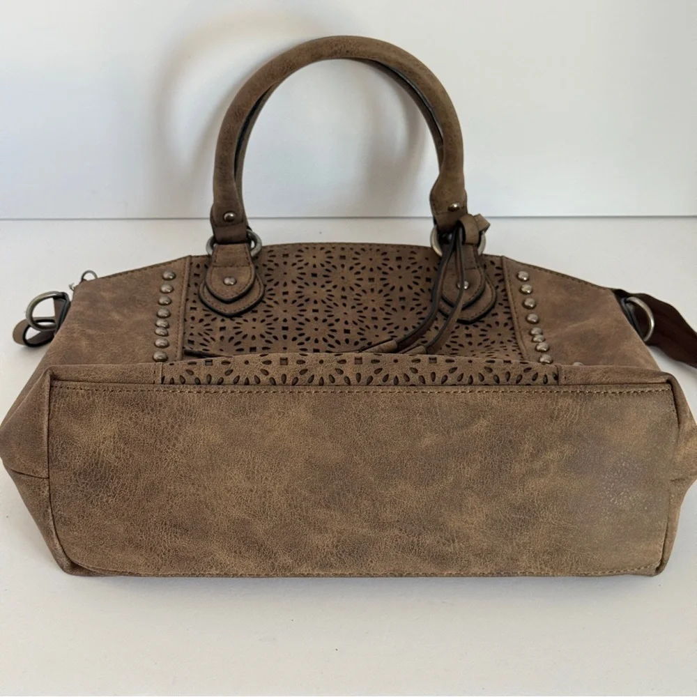 Bueno Satchel Crossbody Bag Brown Studded Purse Shoulder Bag